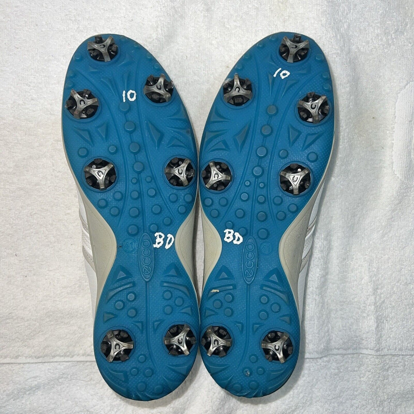 Women’s Ecco Spiked Golf Shoe 41EU White/Blue Hydromax Leather