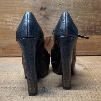 LUXURY REBEL Women's High Heeled Platform Mary-jane 37EU/US6.5-7  Space Grey Leather