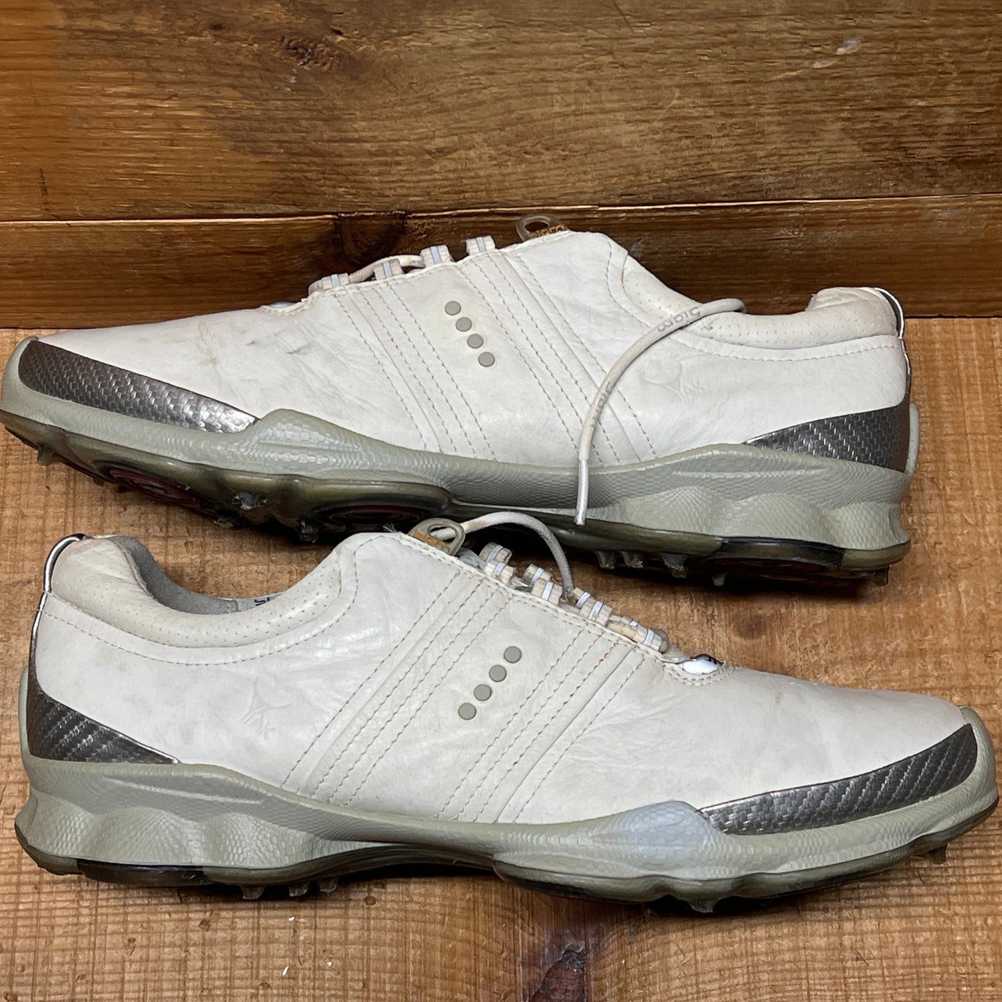 Men’s Ecco Biom Cleated Golf Shoe  43EU •White/Grey• Hydromax Yak Leather