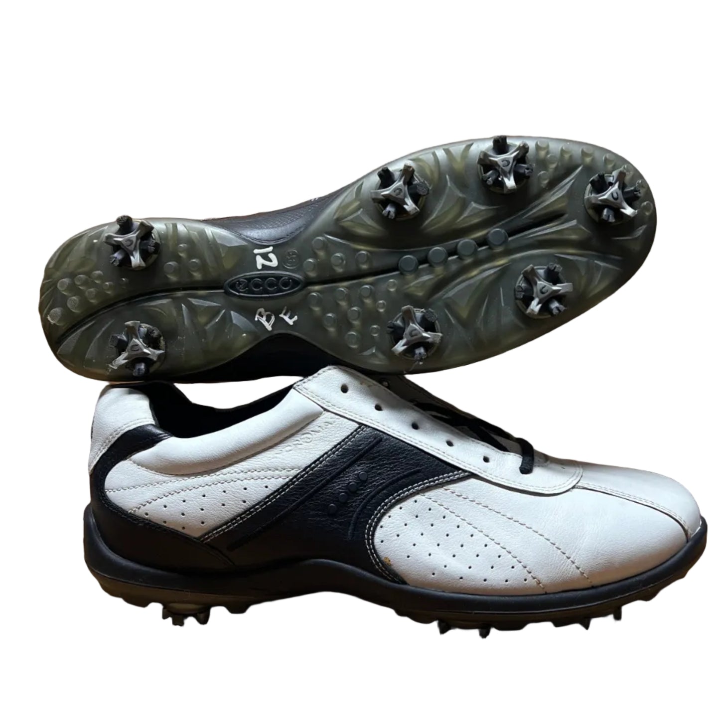 Men’s Ecco Hydomax Cleated Golf Shoe • White/Black ydromax Leather • Size 46