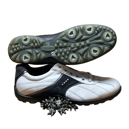 Men’s Ecco Hydomax Cleated Golf Shoe •White/Black/BronzeLeather • Size 45