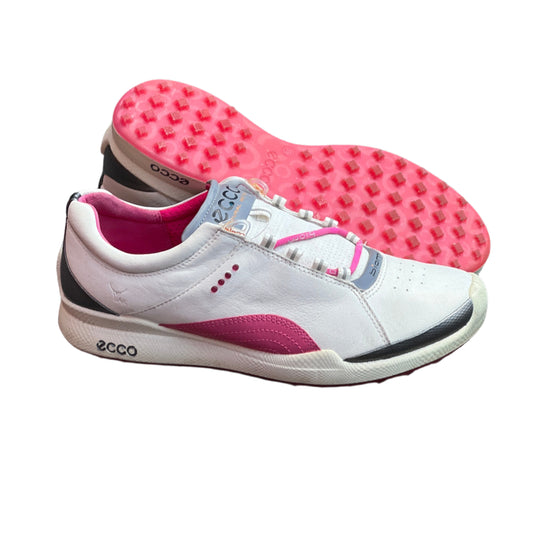 Women’s Ecco  Biom Spikeless Golf Shoes 39EU -White/Pink- Hydromax Yak Leather