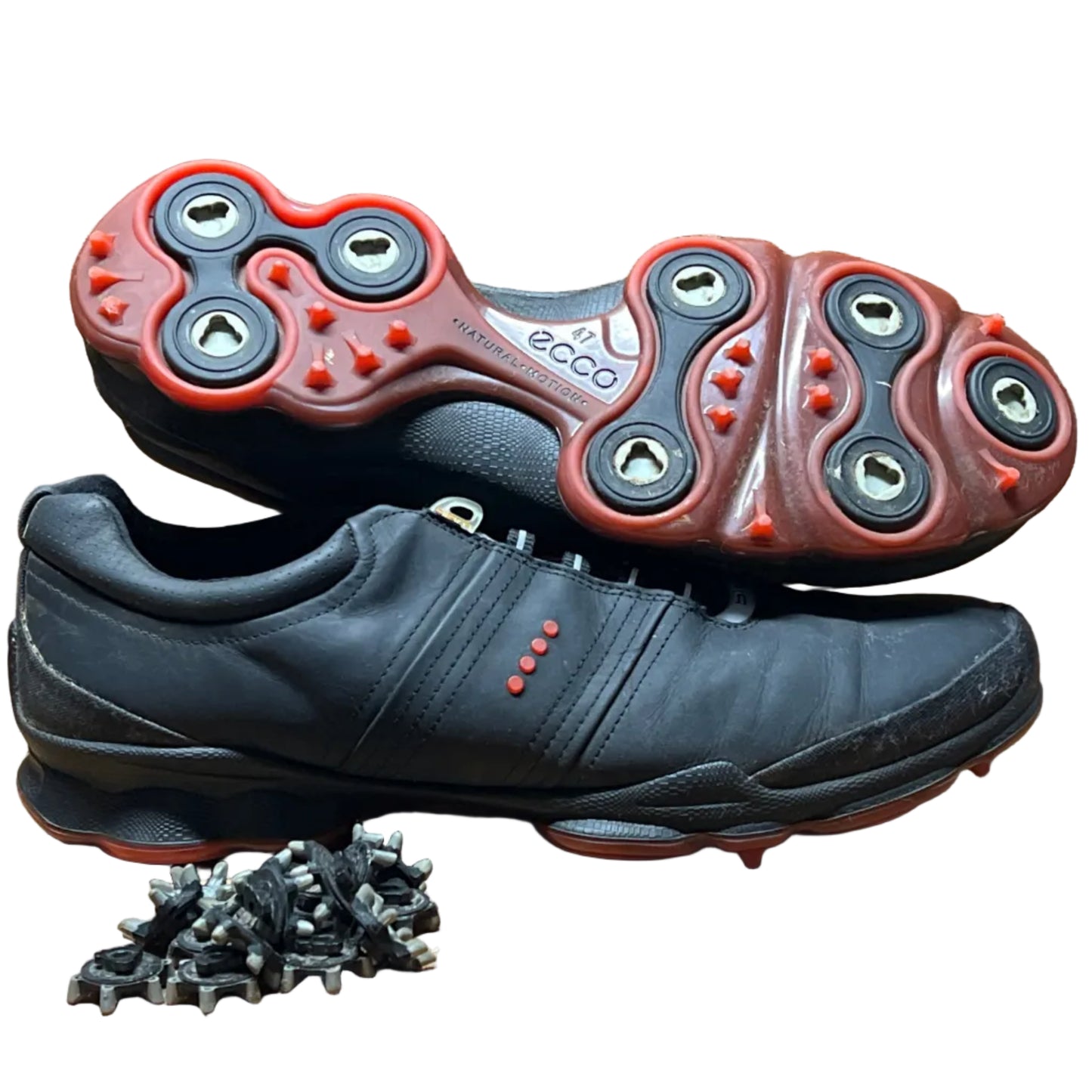 Men’s Ecco Biom Cleated Golf Shoe  47EU • black/red • Hydromax Yak Leather