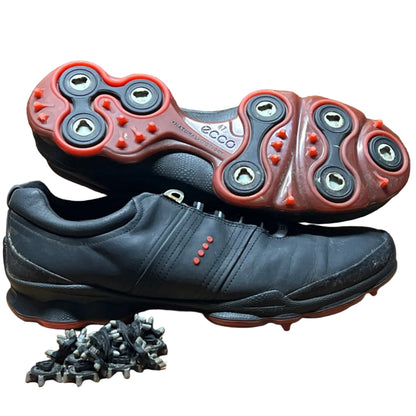 Men’s Ecco Biom Cleated Golf Shoe  47EU • black/red • Hydromax Yak Leather