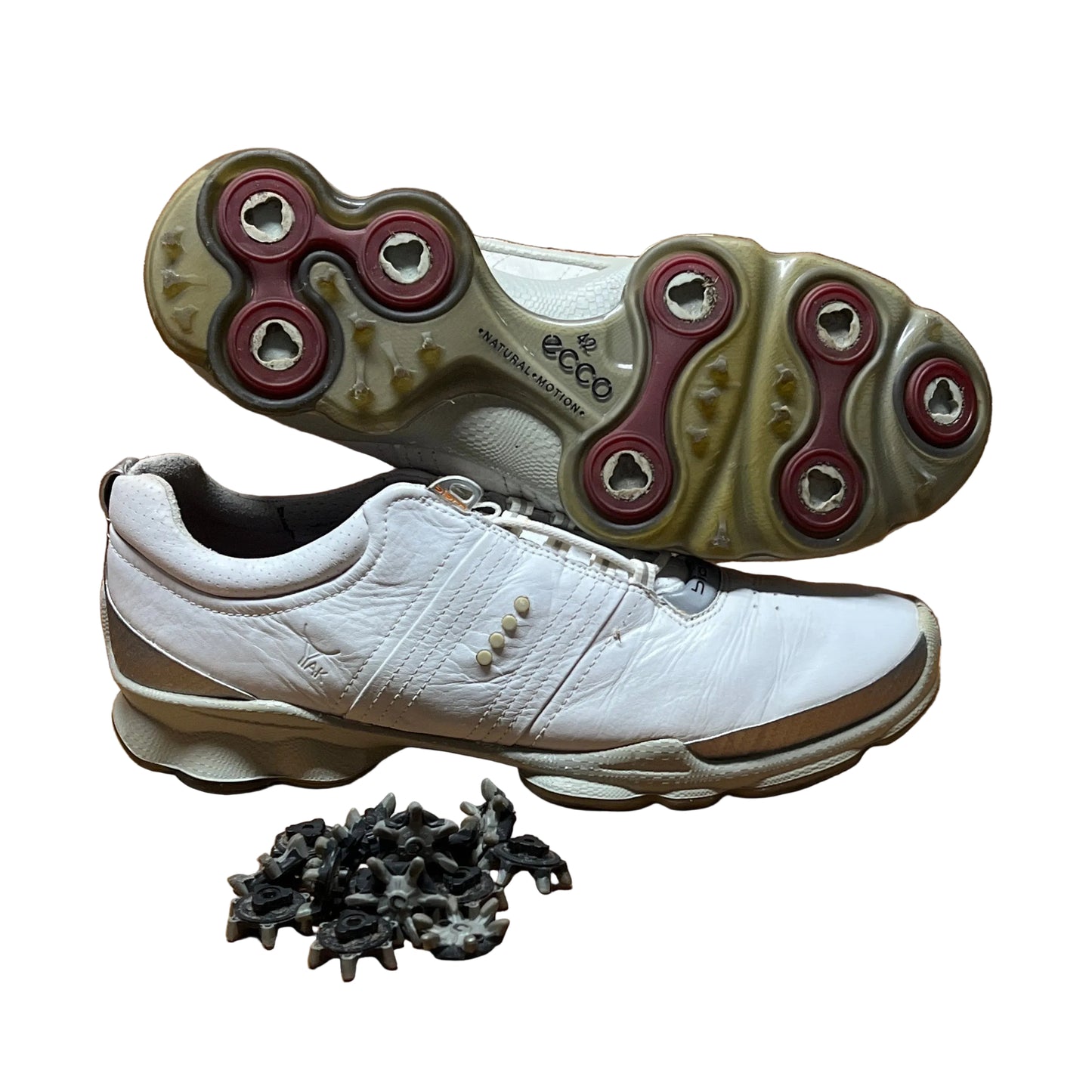 Men’s Ecco Biom Cleated Golf Shoe  42EU •White/Grey• Hydromax Yak Leather