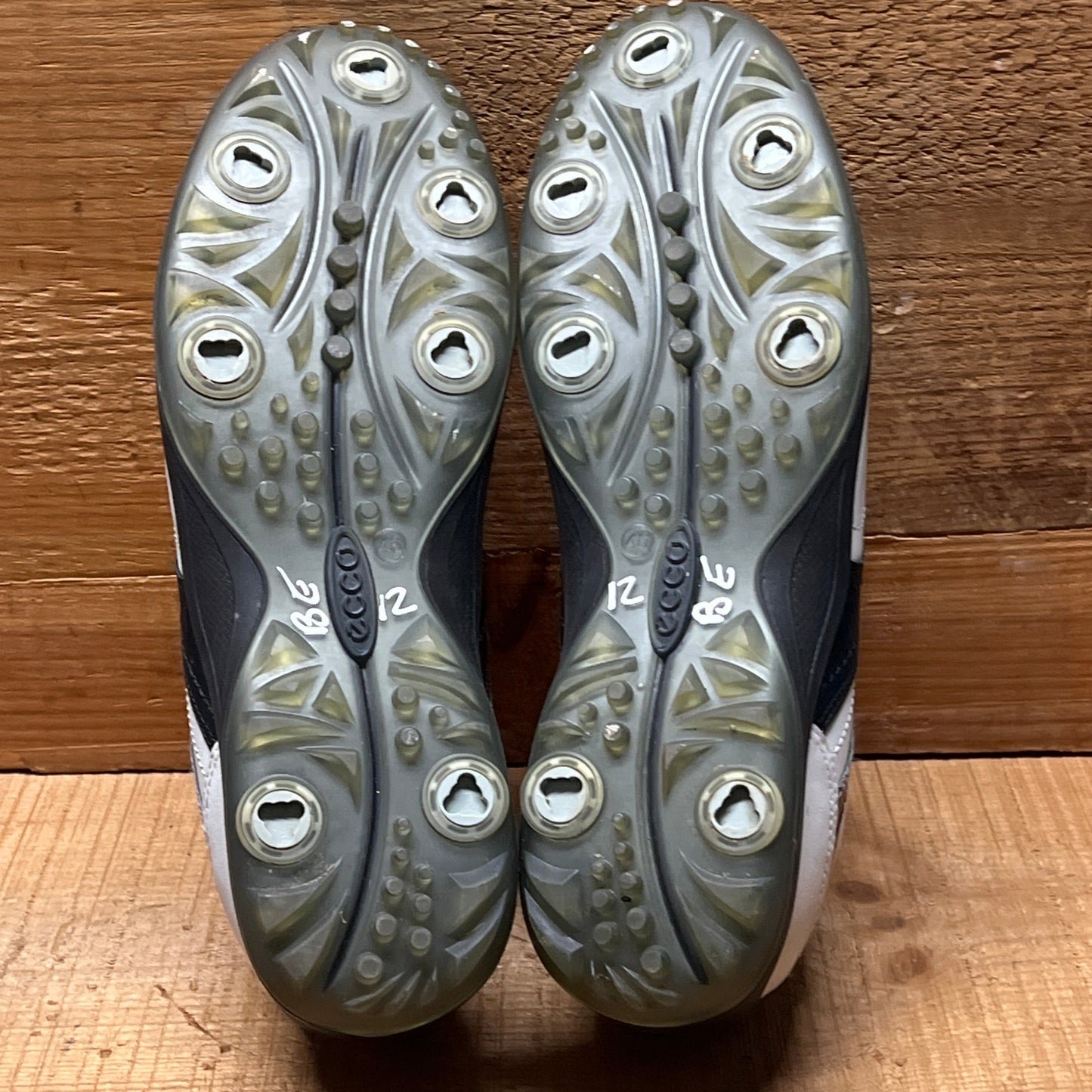 Men’s Ecco Hydomax Cleated Golf Shoe • White/Black Leather • Size 46