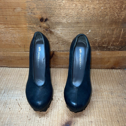 UNITED NUDE Women's Abstract Rustic Wood Platform High Heel 37 Black Leather