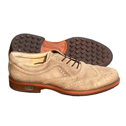 Men’s Ecco Wing-Tip  Cleat-less Golf Shoe 44EU • Taupe NuBuck • Hydromax Leather
