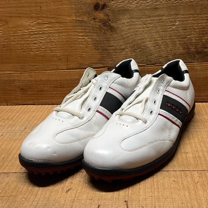 Men’s Ecco Hydomax Cleated Golf Shoe •White/Black/Red Hjydromax Leather • Size 46