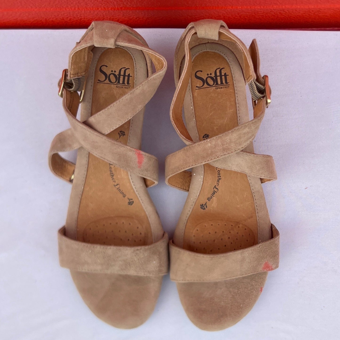 Woman’s Sofft Innis Wedge Sanda 9W Baywater Suede Leather