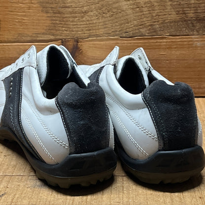 Men’s Ecco Hydomax Cleated Golf Shoe •White/Black/BronzeLeather • Size 45