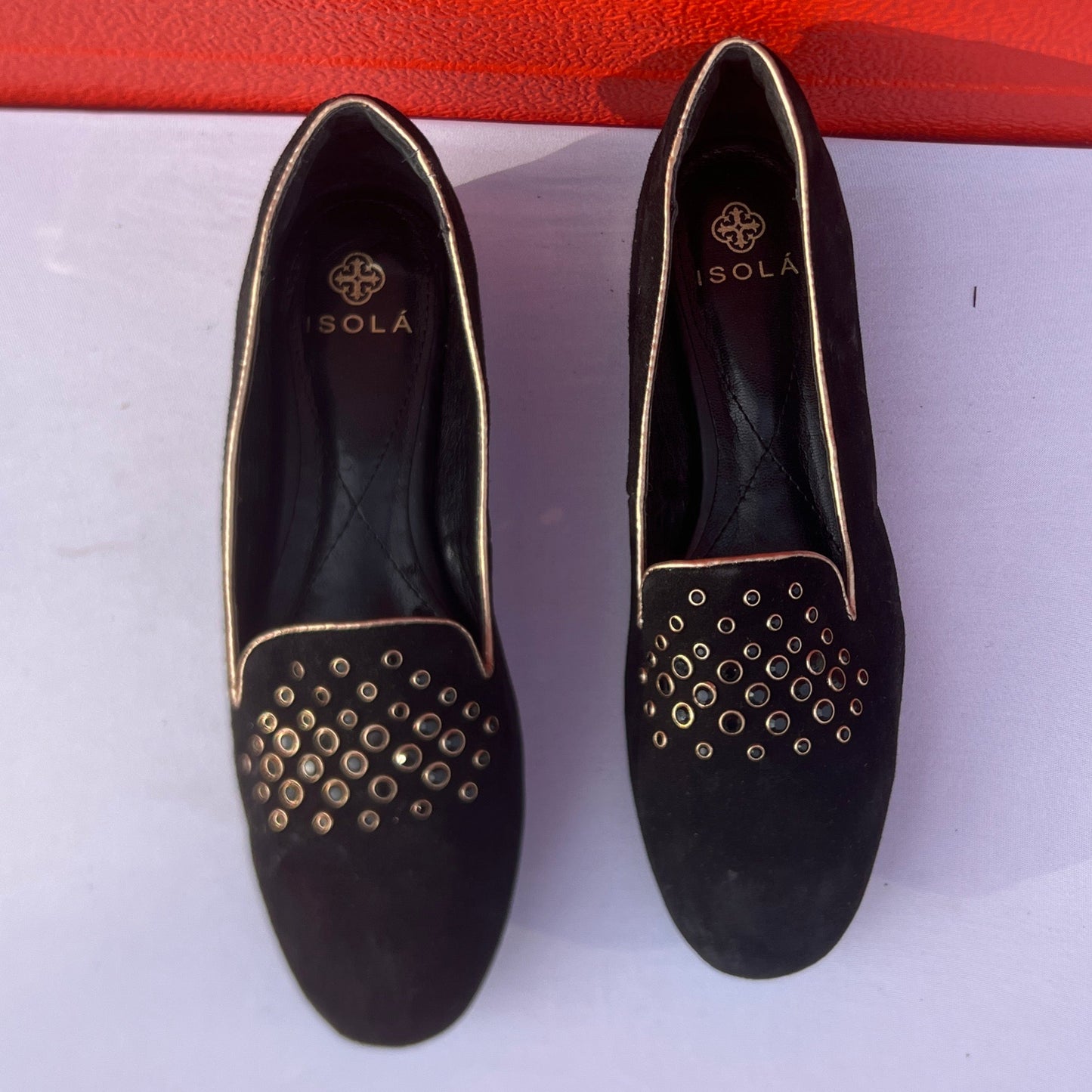 Woman’s Isola  •Donna• Jeweled Smoking Shoe 6M Black Suede Leather