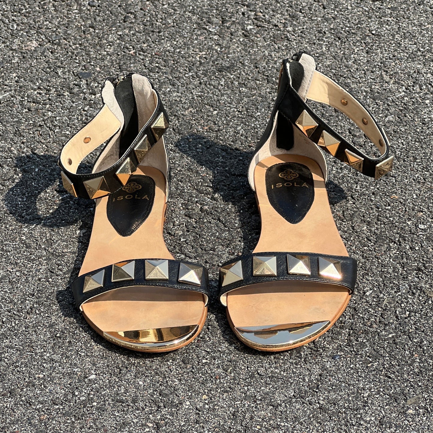 Isola Women's •Adette•  Studded Sandal 7M Black Leather