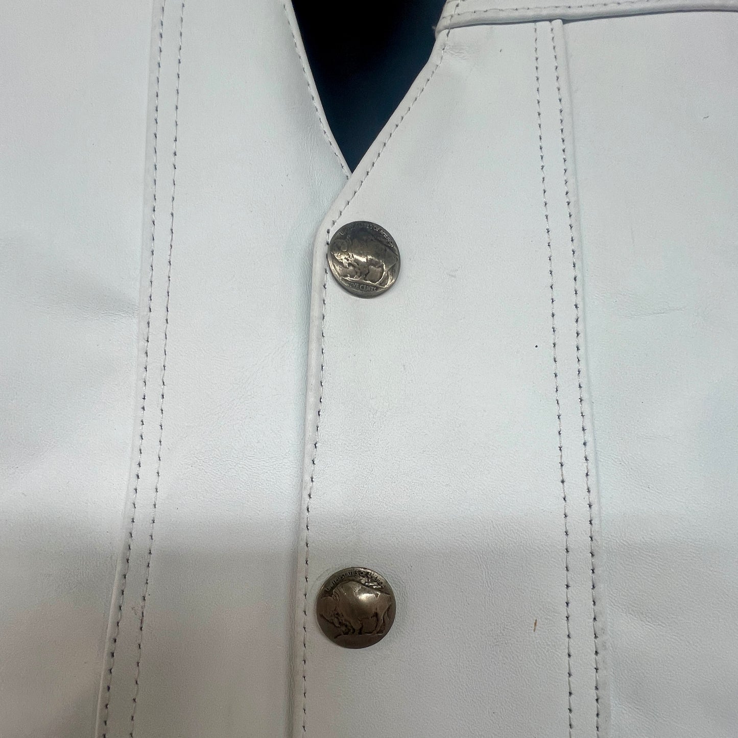 Men’s Bench Made Buffalo Nickel Snap Front Vest Size Large - White Leather - Made in USA