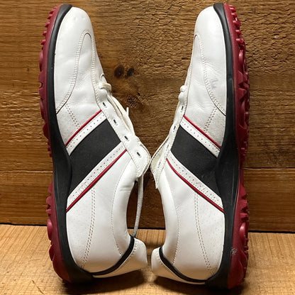 Men’s Ecco Hydomax Cleated Golf Shoe •White/Black/Red Hjydromax Leather • Size 46
