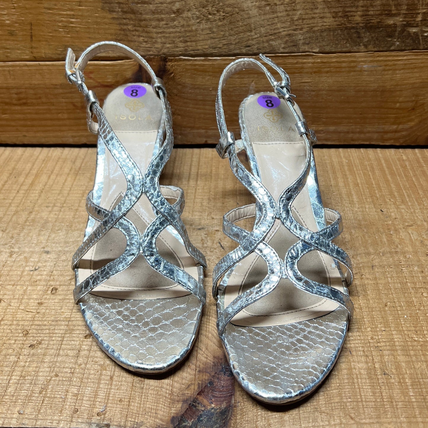 Isola Women's •Fidelia•  Wedge Sandal  8M Silver Reptile