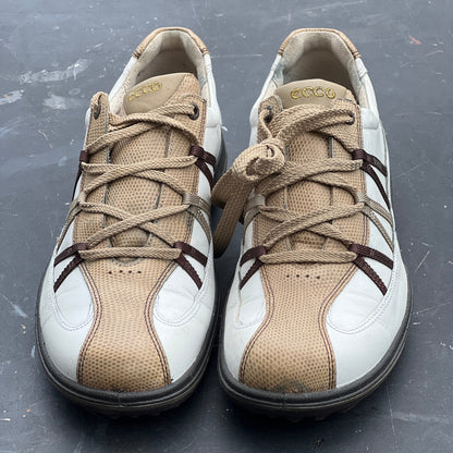 Women’s Ecco Spiked Golf Shoe 41EU White/Tan Embossed Reptile Leather