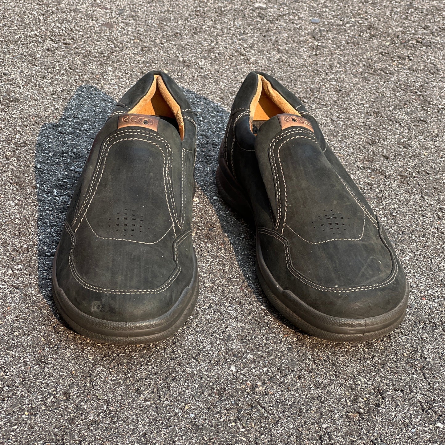 Men’s Ecco Twin Gored Slip-on  Comfort Casual 44EU •Black NuBuck Leather • Made in Portugal