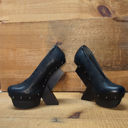 UNITED NUDE Women's Abstract Rustic Wood Platform High Heel 37 Black Leather