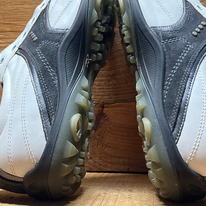 Men’s Ecco Hydomax Cleated Golf Shoe •White/Black/BronzeLeather • Size 45