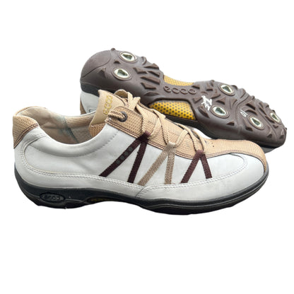 Women’s Ecco Spiked Golf Shoe 41EU White/Tan Embossed Reptile Leather