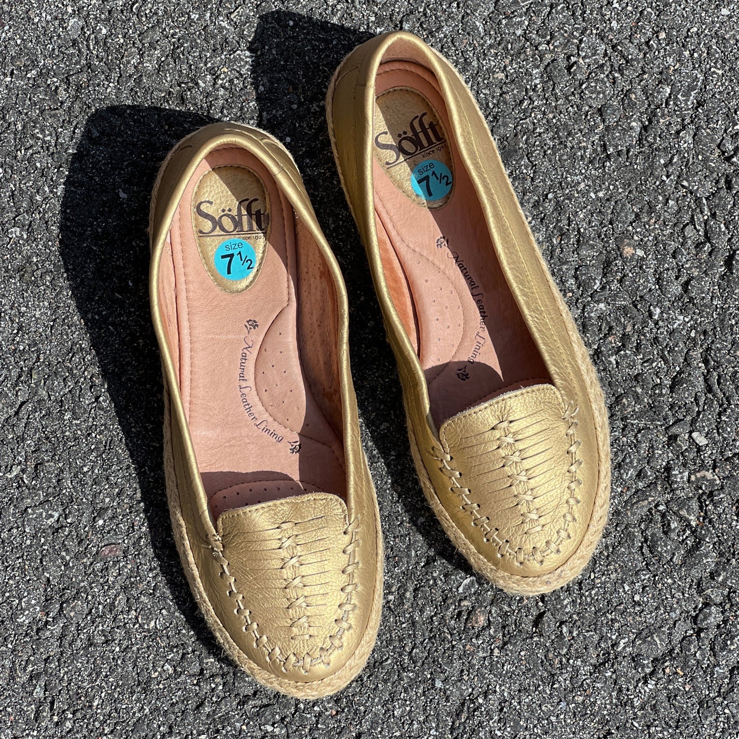 Woman’s Sofft Malila Jute Wrapped Slip-on Moc 7.5M Gold Leather