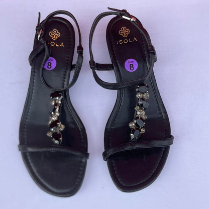 Woman’s Isola Trista T-strap Jeweled Sandal 8M BlackLeather