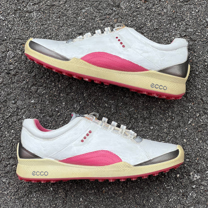 Women’s Ecco  Biom Spikeless Golf Shoes 36EU -White/Pink- Hydromax Yak Leather