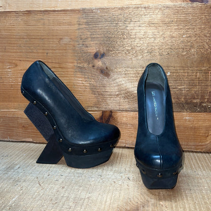 UNITED NUDE Women's Abstract Rustic Wood Platform High Heel 37 Black Leather