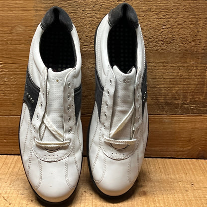 Men’s Ecco Hydomax Cleated Golf Shoe •White/Black/BronzeLeather • Size 45