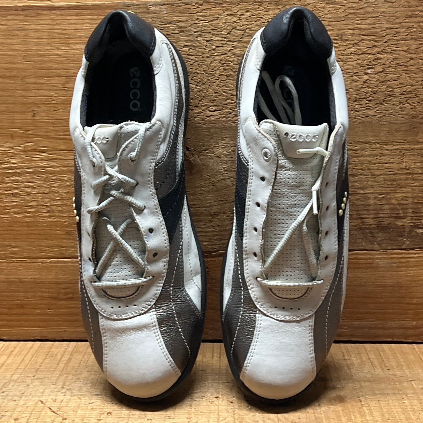 Men’s Ecco Hydomax Cleated Golf Shoe • White/Black Leather • Size 46