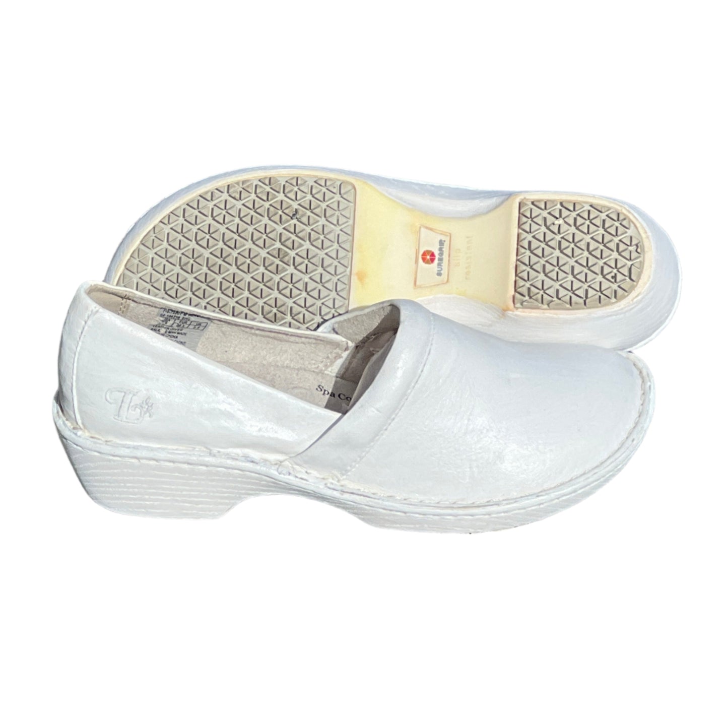Women’s Lila Non-slip Clog by SureGrip 7.5M White Leather