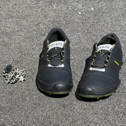Men’s Ecco Biom Cleated Golf Shoe 45EU • Black/Citron • Hydromax Yak Leather
