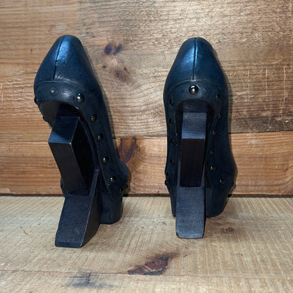 UNITED NUDE Women's Abstract Rustic Wood Platform High Heel 37 Black Leather