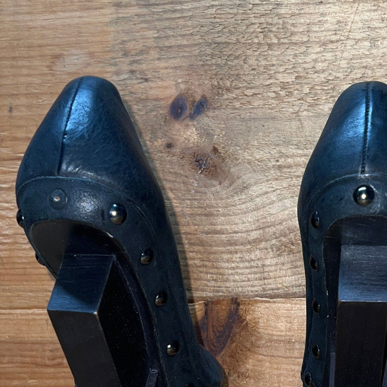 UNITED NUDE Women's Abstract Rustic Wood Platform High Heel 37 Black Leather