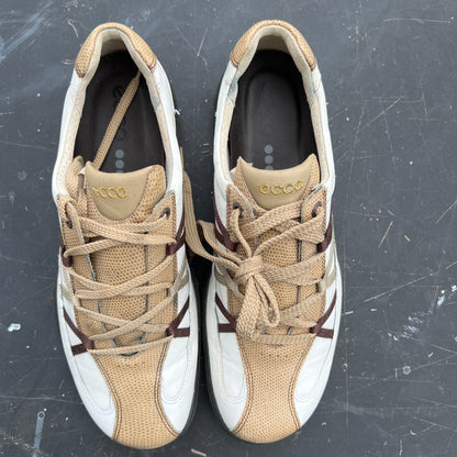 Women’s Ecco Spiked Golf Shoe 41EU White/Tan Embossed Reptile Leather