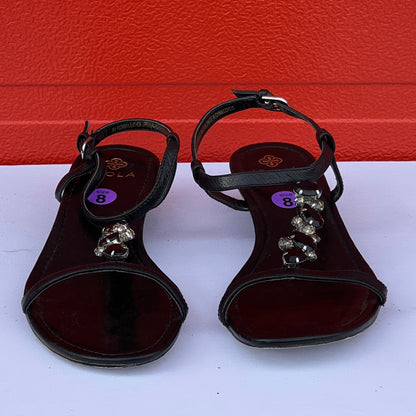 Woman’s Isola Trista T-strap Jeweled Sandal 8M BlackLeather
