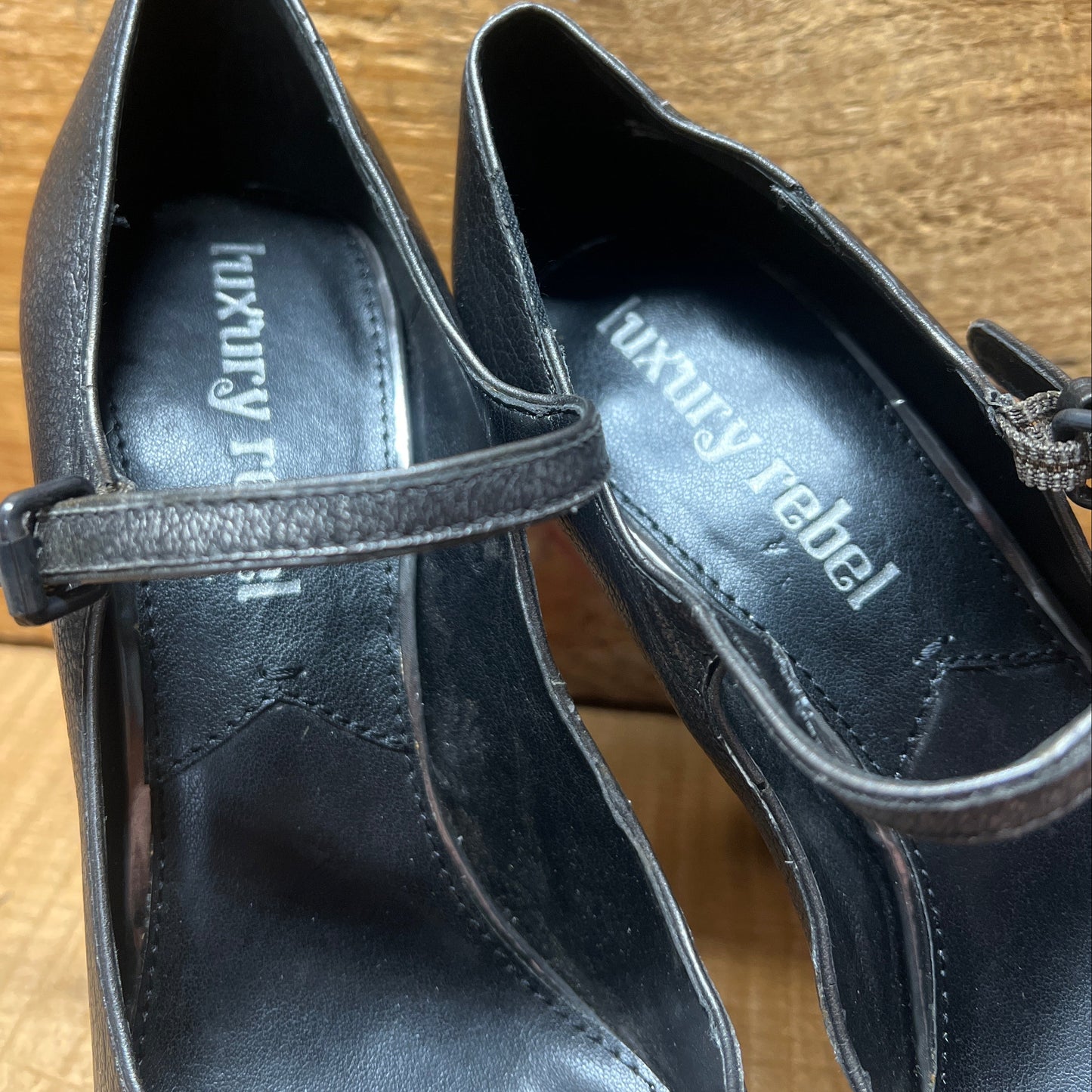 LUXURY REBEL Women's High Heeled Platform Mary-jane 37EU/US6.5-7  Space Grey Leather