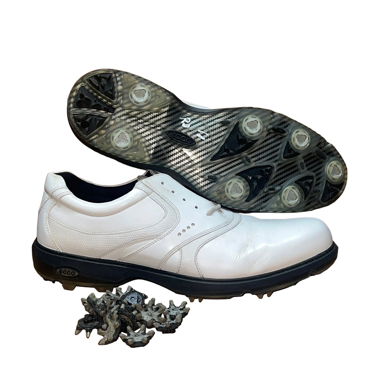 Men’s Ecco Cleated Golf Shoe • White Leather • Size 45