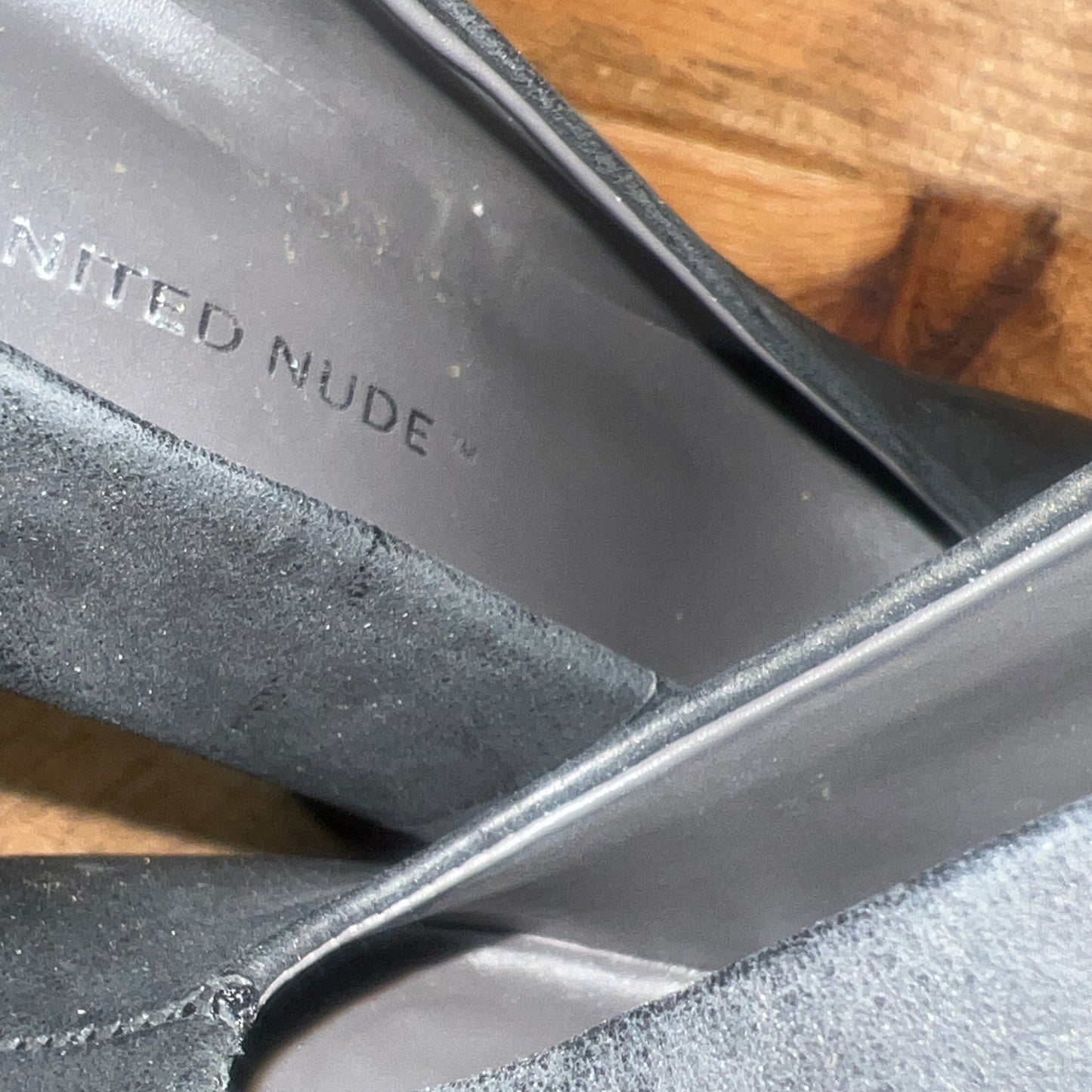 UNITED NUDE Women's Abstract Rustic Wood Platform High Heel 37 Black Leather