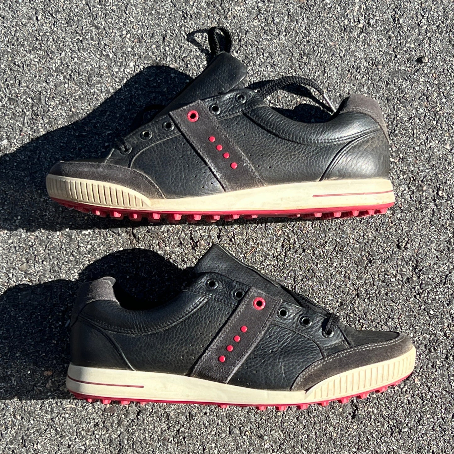 Men’s Ecco Street Premier Cleat-less Golf Shoe 43EU •Black/Red•  Leather