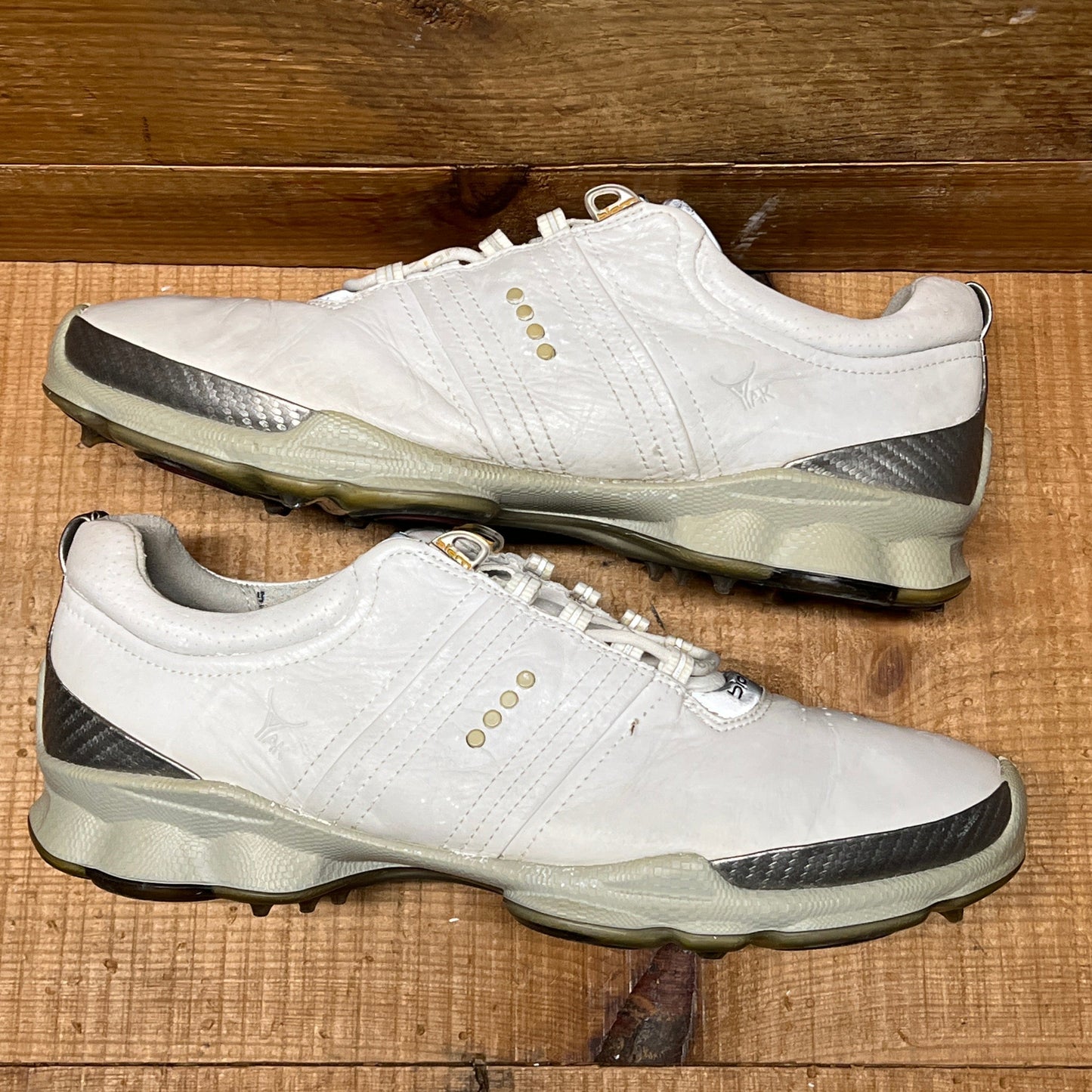 Men’s Ecco Biom Cleated Golf Shoe  42EU •White/Grey• Hydromax Yak Leather