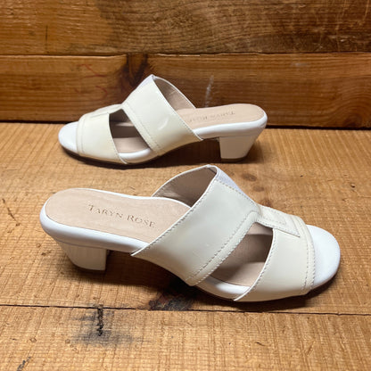 Taryn Rose • Olig • Patent Leather Slide 6M  Winter White/White Leather