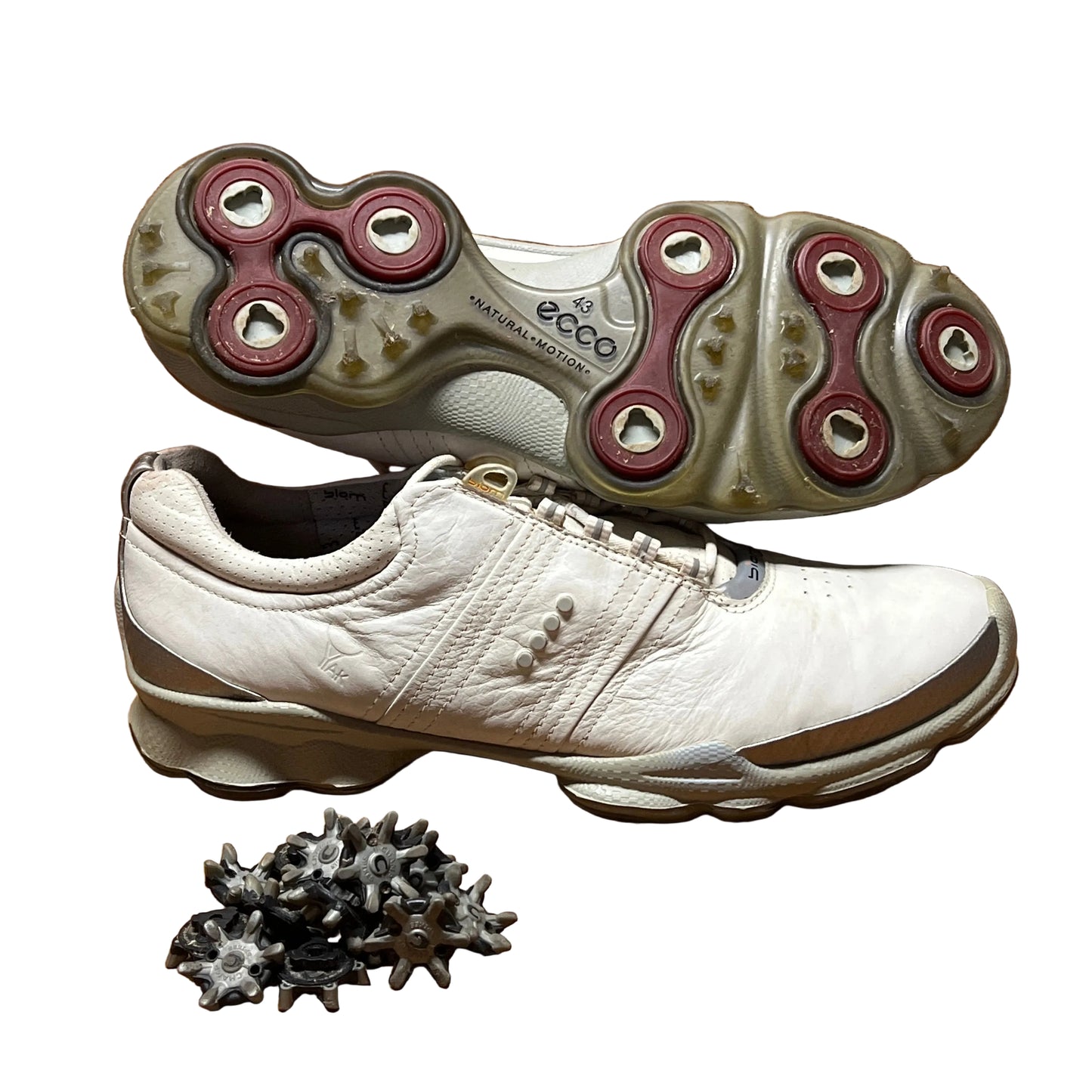 Men’s Ecco Biom Cleated Golf Shoe  43EU •White/Grey• Hydromax Yak Leather