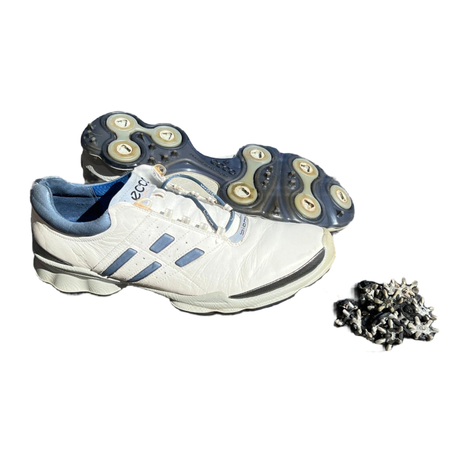 Men’s Ecco Biom Cleated Golf Shoe  46EU •White/Blue• Hydromax Yak Leather