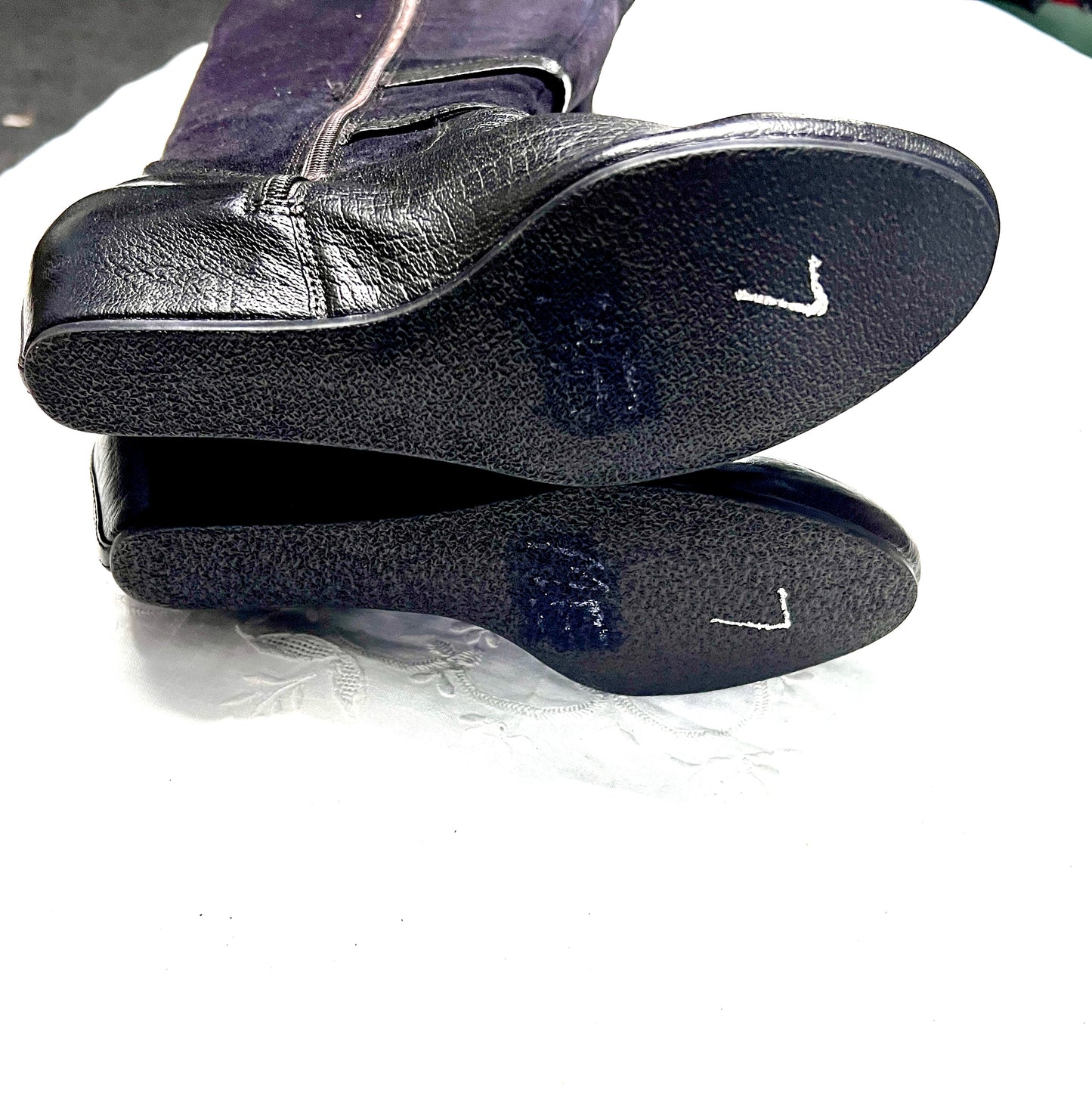 Crown Vintage •Clover• Leather Hidden Wedge Boot -Expandable Wide Shaft 7M Black Leather